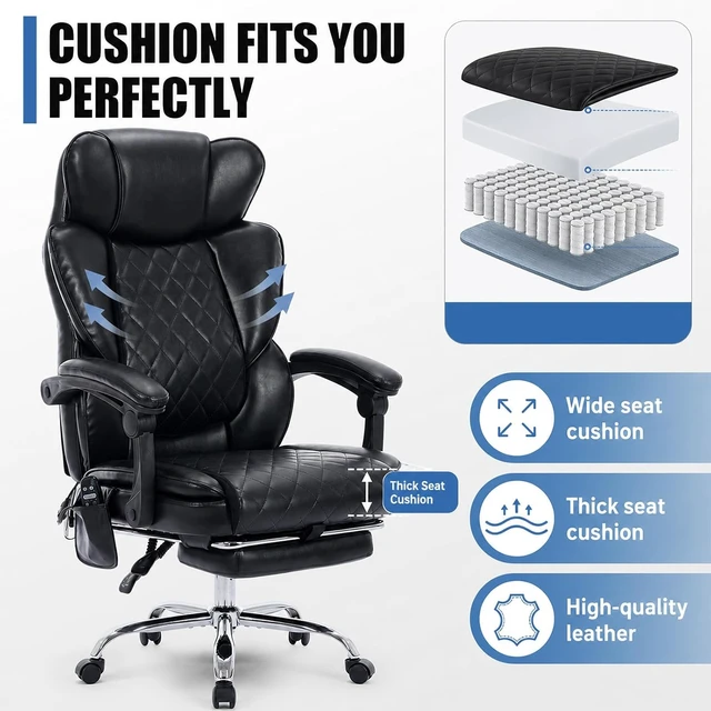Alt view image 7 of 7 - Massage Office Chair with Foot Rest, 6 Points Vibration & Heat