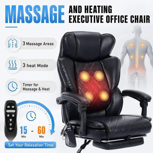 Alt view image 6 of 7 - Massage Office Chair with Foot Rest, 6 Points Vibration & Heat