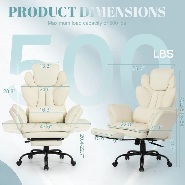 Alt view image 2 of 7 - Criss Cross Office Chair with Flip Armrests Reclining Cross Legged Desk Chair with Foot Rest, Adjustable Headrest & Massage Waist Pillow, Big & Tall Wide Vanity Seat, White PU Leather