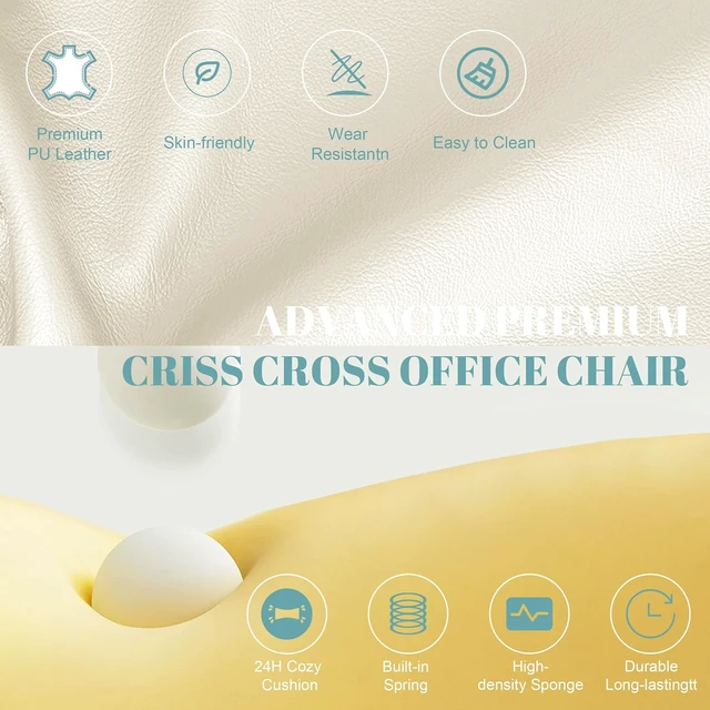 Alt view image 6 of 7 - Criss Cross Office Chair with Flip Armrests Reclining Cross Legged Desk Chair with Foot Rest, Adjustable Headrest & Massage Waist Pillow, Big & Tall Wide Vanity Seat, White PU Leather