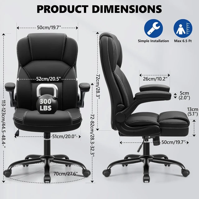 Alt view image 2 of 7 - PU Leather Office Desk Chair with Flip-Up Armrests, Black