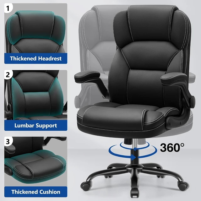 Alt view image 7 of 7 - PU Leather Office Desk Chair with Flip-Up Armrests, Black