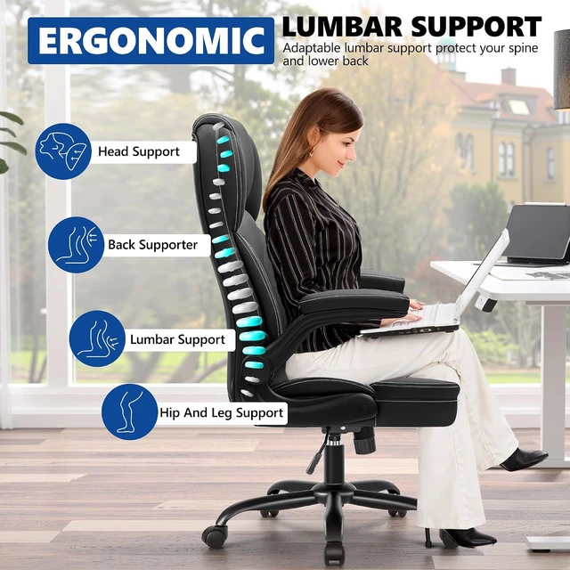 Alt view image 5 of 7 - PU Leather Office Desk Chair with Flip-Up Armrests, Black