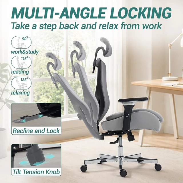 Alt view image 6 of 7 - Ergonomic 450LBS Mesh Office Chair with 4D Armrests