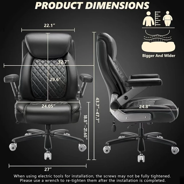 Alt view image 3 of 7 - Large Heavy Duty Office Chair with 5D Flip Arms Comfy Big & Tall Executive Desk Chair with Pocket Spring Cushion, High Back & Lumbar Support, Dual Rubber Wheel