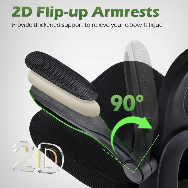 Alt view image 7 of 7 - Ergonomic Office Chair Adjustable Lumbar Support & Headrest Hanger, High Back Breathable Mesh, Rolling Swivel for Home Work & Gaming