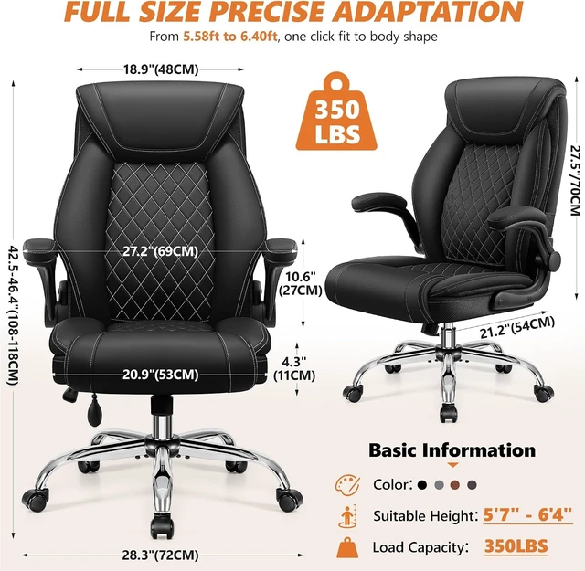 Alt view image 2 of 7 - Executive Leather Office Chair, Desk Chair with Lumbar Support