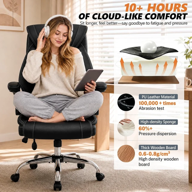 Alt view image 5 of 7 - Executive Leather Office Chair, Desk Chair with Lumbar Support