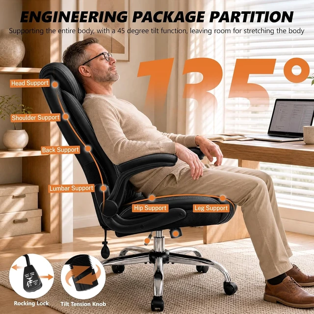 Alt view image 4 of 7 - Executive Leather Office Chair, Desk Chair with Lumbar Support