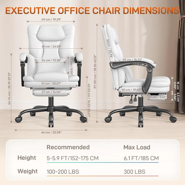 Alt view image 2 of 7 - Ergonomic Office Chair with Foot Rest, 300 lbs Executive Leather Desk Chair