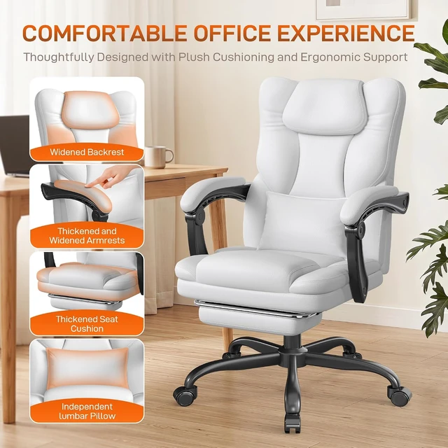 Alt view image 4 of 7 - Ergonomic Office Chair with Foot Rest, 300 lbs Executive Leather Desk Chair
