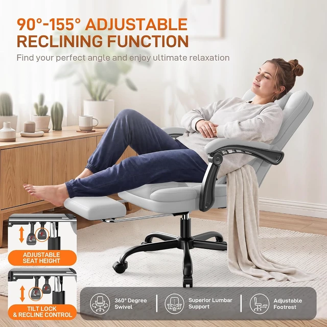Alt view image 5 of 7 - Ergonomic Office Chair with Foot Rest, 300 lbs Executive Leather Desk Chair