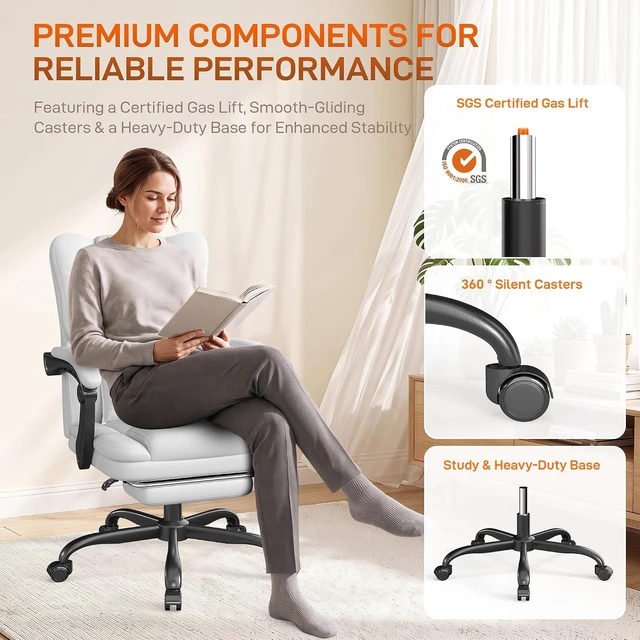 Alt view image 7 of 7 - Ergonomic Office Chair with Foot Rest, 300 lbs Executive Leather Desk Chair