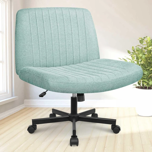 Main image of Criss Cross Chair with Wheels Cross Legged Armless Home Office Chair, Ergonomic Adjustable Wide Seat for Bedroom Vanity, Comfy Swivel (Mint)
