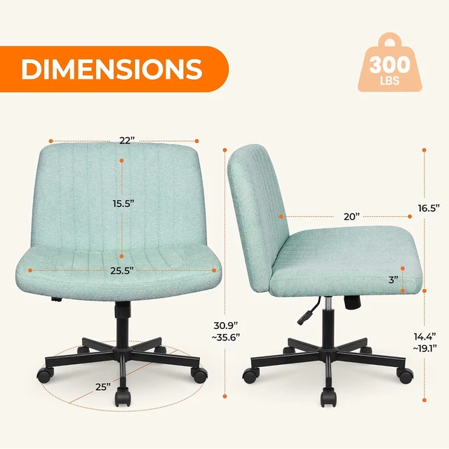 Alt view image 2 of 7 - Criss Cross Chair with Wheels Cross Legged Armless Home Office Chair, Ergonomic Adjustable Wide Seat for Bedroom Vanity, Comfy Swivel (Mint)
