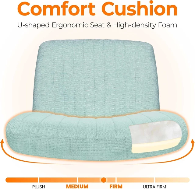 Alt view image 3 of 7 - Criss Cross Chair with Wheels Cross Legged Armless Home Office Chair, Ergonomic Adjustable Wide Seat for Bedroom Vanity, Comfy Swivel (Mint)