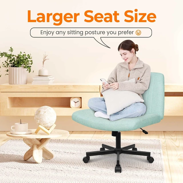 Alt view image 4 of 7 - Criss Cross Chair with Wheels Cross Legged Armless Home Office Chair, Ergonomic Adjustable Wide Seat for Bedroom Vanity, Comfy Swivel (Mint)