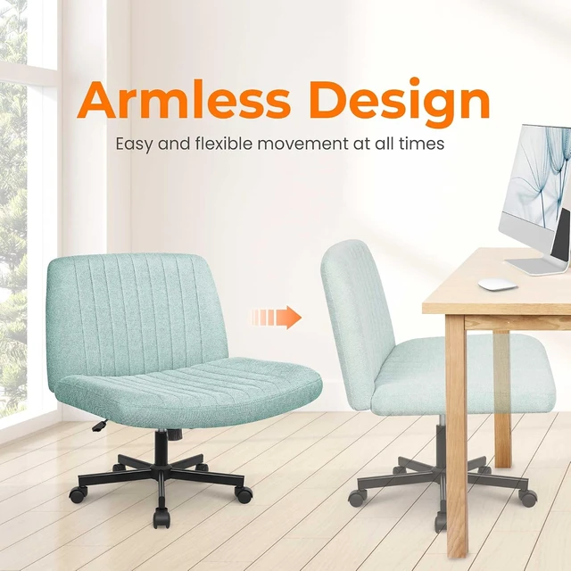 Alt view image 5 of 7 - Criss Cross Chair with Wheels Cross Legged Armless Home Office Chair, Ergonomic Adjustable Wide Seat for Bedroom Vanity, Comfy Swivel (Mint)