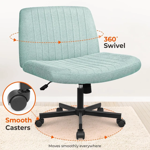 Alt view image 6 of 7 - Criss Cross Chair with Wheels Cross Legged Armless Home Office Chair, Ergonomic Adjustable Wide Seat for Bedroom Vanity, Comfy Swivel (Mint)