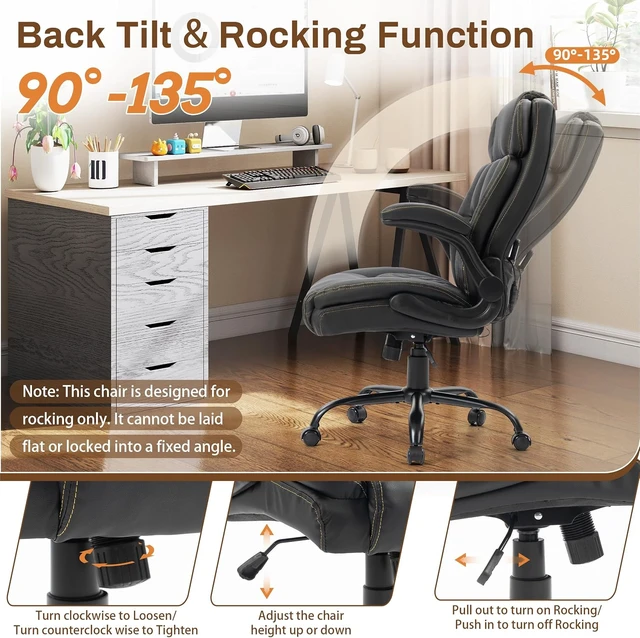 Alt view image 3 of 7 - 500LBS Massage Office Chair Ergonomic Rocking Executive Desk Chair with 4 Points Vibration & Heat, Padded Flip-Up Armrests, Swivel, Black