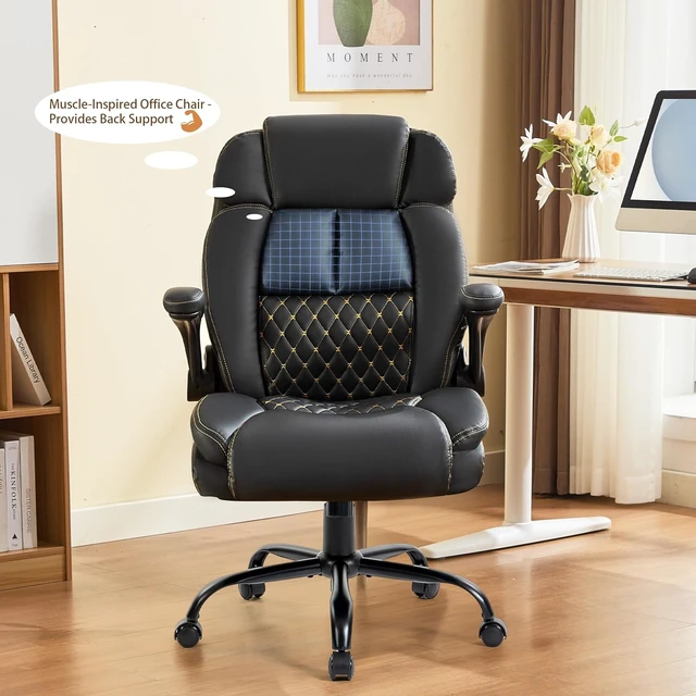 Alt view image 6 of 7 - 500LBS Massage Office Chair Ergonomic Rocking Executive Desk Chair with 4 Points Vibration & Heat, Padded Flip-Up Armrests, Swivel, Black