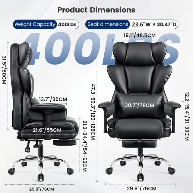 Alt view image 3 of 7 - Big & Tall Office Chair 400 lbs, Gaming Chair with 23" Wide Seat