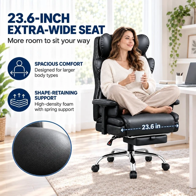 Alt view image 5 of 7 - Big & Tall Office Chair 400 lbs, Gaming Chair with 23" Wide Seat