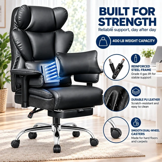 Alt view image 7 of 7 - Big & Tall Office Chair 400 lbs, Gaming Chair with 23" Wide Seat