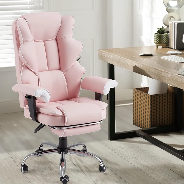 Alt view image 2 of 7 - Heated Massage Executive Office Chair with Foot Rest, Pink