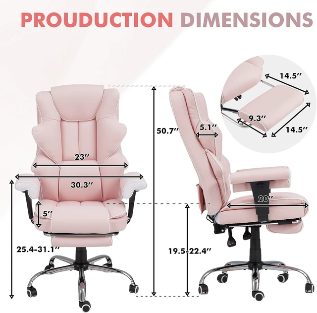 Alt view image 3 of 7 - Heated Massage Executive Office Chair with Foot Rest, Pink