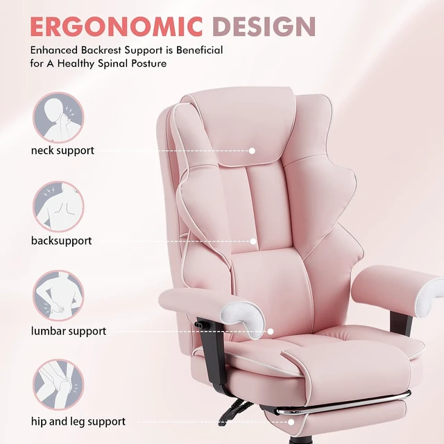 Alt view image 5 of 7 - Heated Massage Executive Office Chair with Foot Rest, Pink