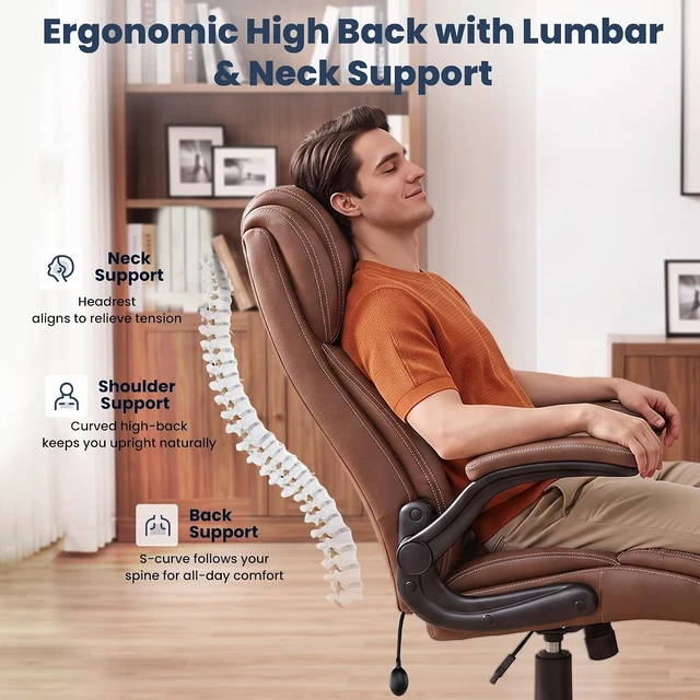 Alt view image 4 of 7 - High Back Ergonomic Leather Executive Office Chair, Desk Chair