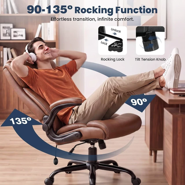 Alt view image 6 of 7 - High Back Ergonomic Leather Executive Office Chair, Desk Chair