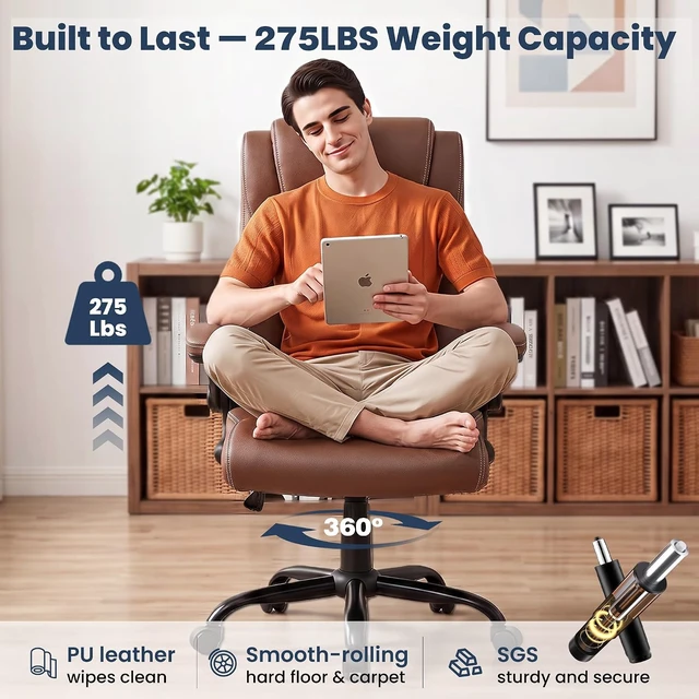 Alt view image 7 of 7 - High Back Ergonomic Leather Executive Office Chair, Desk Chair