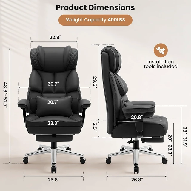 Alt view image 2 of 7 - Big & Tall Office Chair with Retractable Footrest, Comfortable Desk Chair