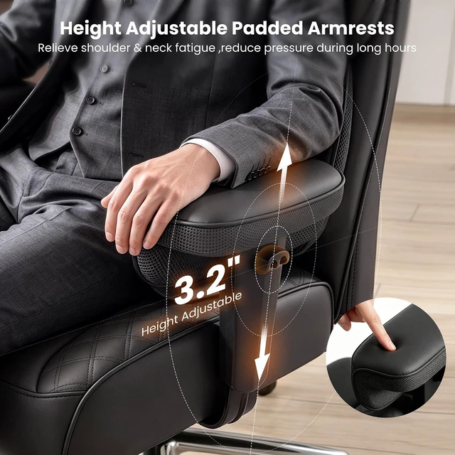 Alt view image 3 of 7 - Big & Tall Office Chair with Retractable Footrest, Comfortable Desk Chair