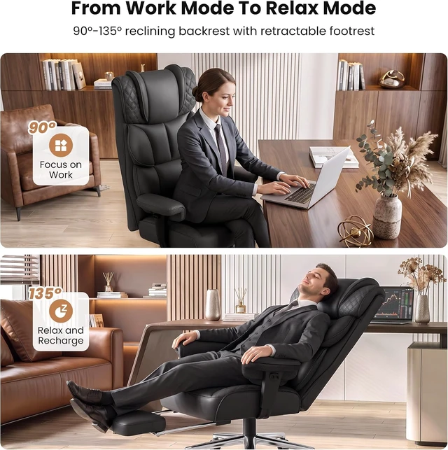 Alt view image 4 of 7 - Big & Tall Office Chair with Retractable Footrest, Comfortable Desk Chair