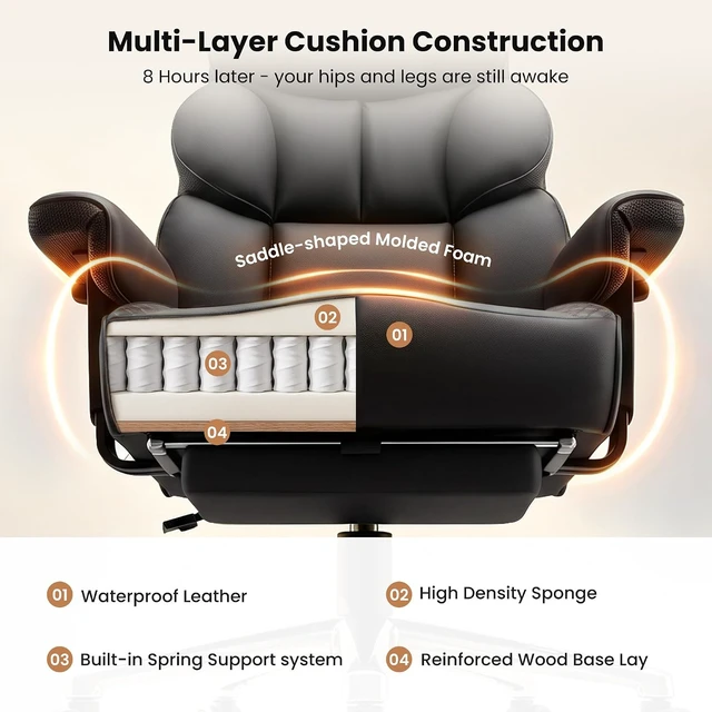 Alt view image 6 of 7 - Big & Tall Office Chair with Retractable Footrest, Comfortable Desk Chair