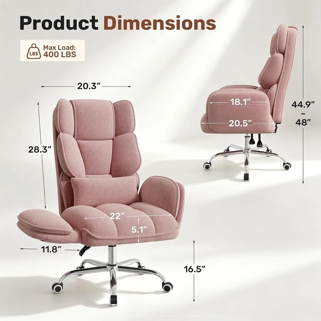 Alt view image 2 of 7 - Big & Tall Office Chair with Flip Armrests & Side Pockets Comfy Criss Cross Chair with Extra-Wide Plush Seat, 150° Reclining, Chenille Upholstery, Pink
