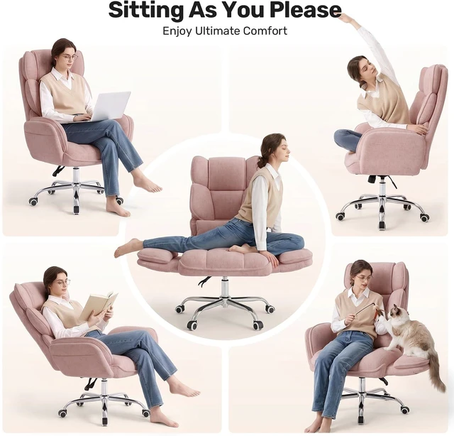 Alt view image 3 of 7 - Big & Tall Office Chair with Flip Armrests & Side Pockets Comfy Criss Cross Chair with Extra-Wide Plush Seat, 150° Reclining, Chenille Upholstery, Pink