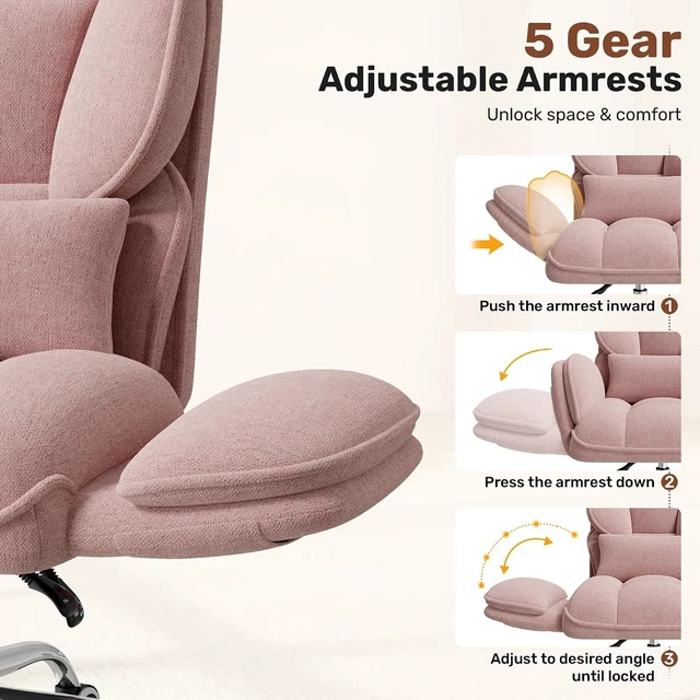 Alt view image 7 of 7 - Big & Tall Office Chair with Flip Armrests & Side Pockets Comfy Criss Cross Chair with Extra-Wide Plush Seat, 150° Reclining, Chenille Upholstery, Pink