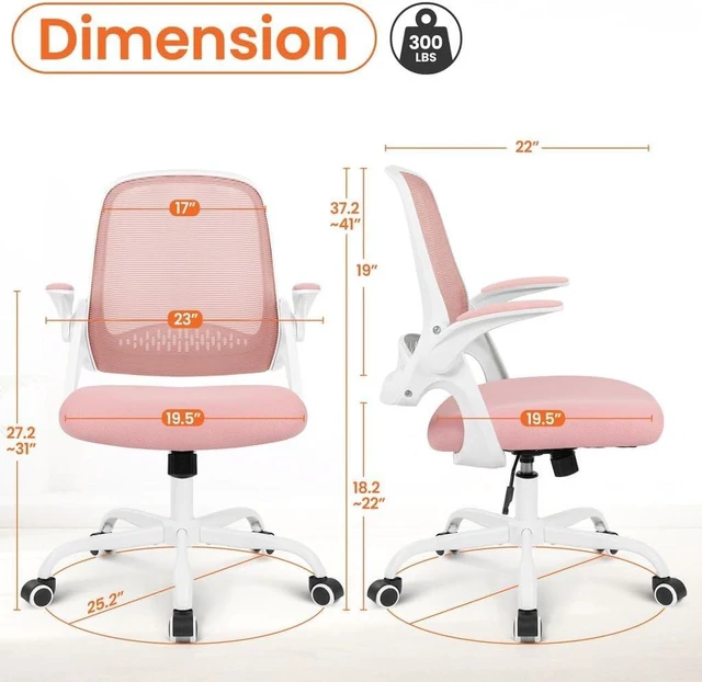 Alt view image 2 of 7 - Ergonomic Office Computer Chair with Mesh Back & Flip-Up Arms, Pink