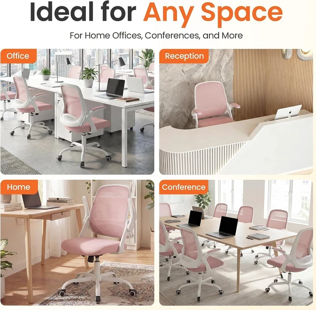 Alt view image 3 of 7 - Ergonomic Office Computer Chair with Mesh Back & Flip-Up Arms, Pink
