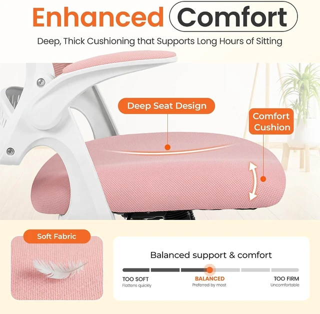 Alt view image 5 of 7 - Ergonomic Office Computer Chair with Mesh Back & Flip-Up Arms, Pink