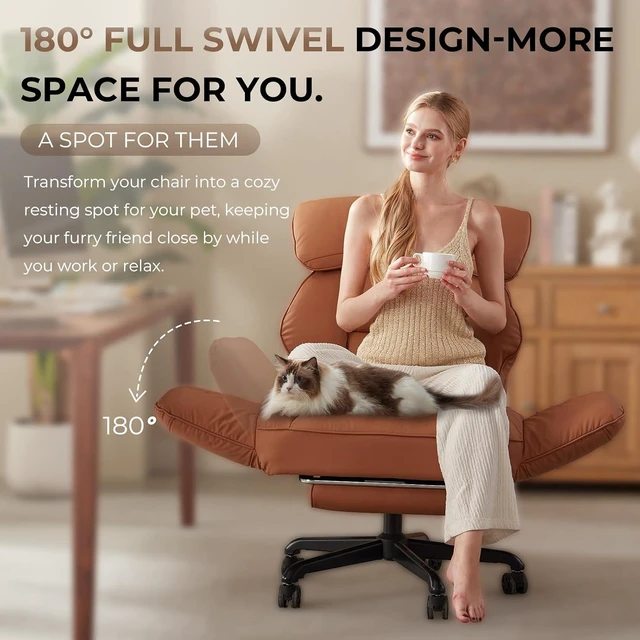Alt view image 3 of 7 - Cross Legged Office Chair with Pivoting Armrests Criss Cross Chair with Pocket Spring Seat & Back, Reclining with Footrest & Metal Base (Brown)