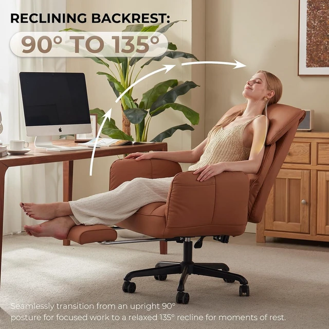 Alt view image 6 of 7 - Cross Legged Office Chair with Pivoting Armrests Criss Cross Chair with Pocket Spring Seat & Back, Reclining with Footrest & Metal Base (Brown)