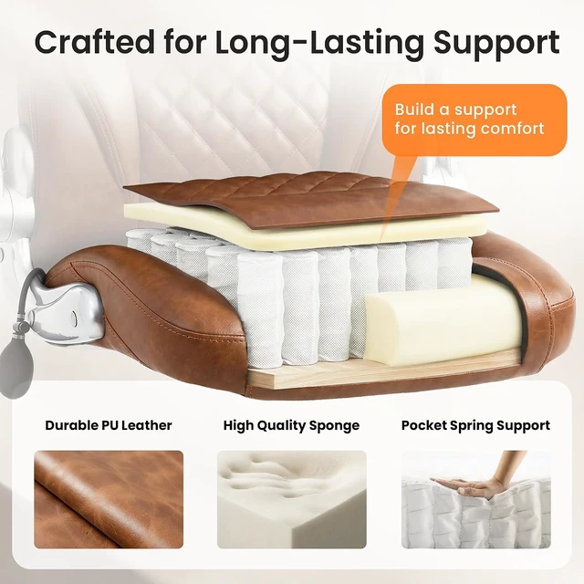 Alt view image 7 of 7 - Ergonomic Executive Office Chair with Inflatable Lumbar Support