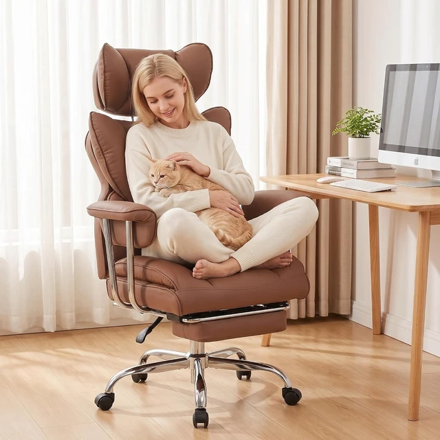 Main image of Comfortable Executive Office Chair, Ergonomic Desk Chair with Footrest, Brown