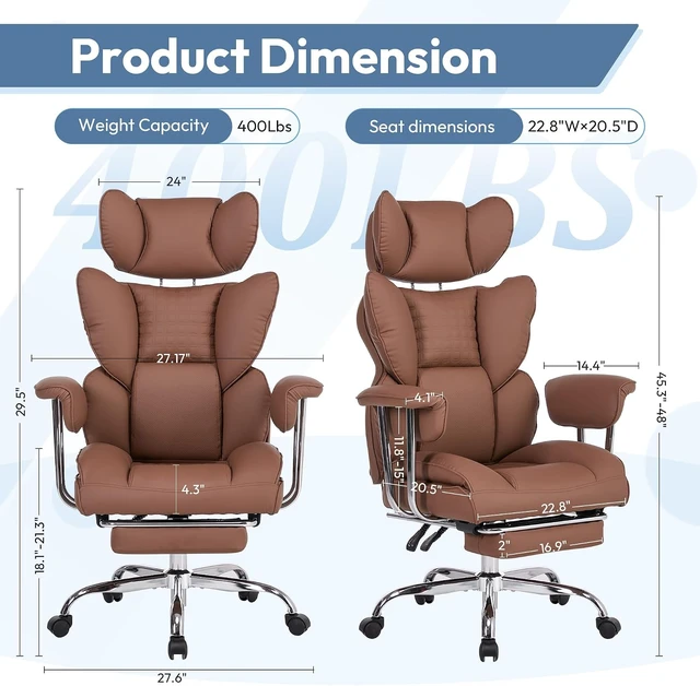 Alt view image 2 of 7 - Comfortable Executive Office Chair, Ergonomic Desk Chair with Footrest, Brown