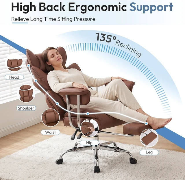Alt view image 3 of 7 - Comfortable Executive Office Chair, Ergonomic Desk Chair with Footrest, Brown